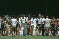 Richard Austin and Alvin Greenidge of the rebel West Indies XI play a one-day international against South Africa in Cape Town, during their tour of South Africa, February 1983.